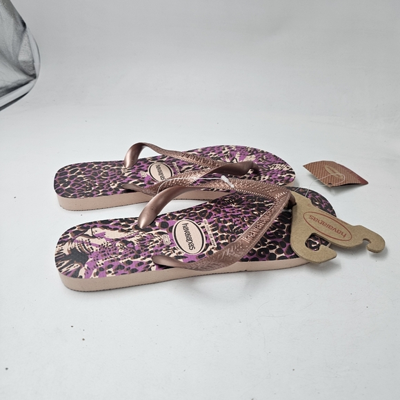 Havaianas Slim Animals Flip Flops Pink Purple Leopard Rose Gold Size 41/42 - Picture 6 of 7